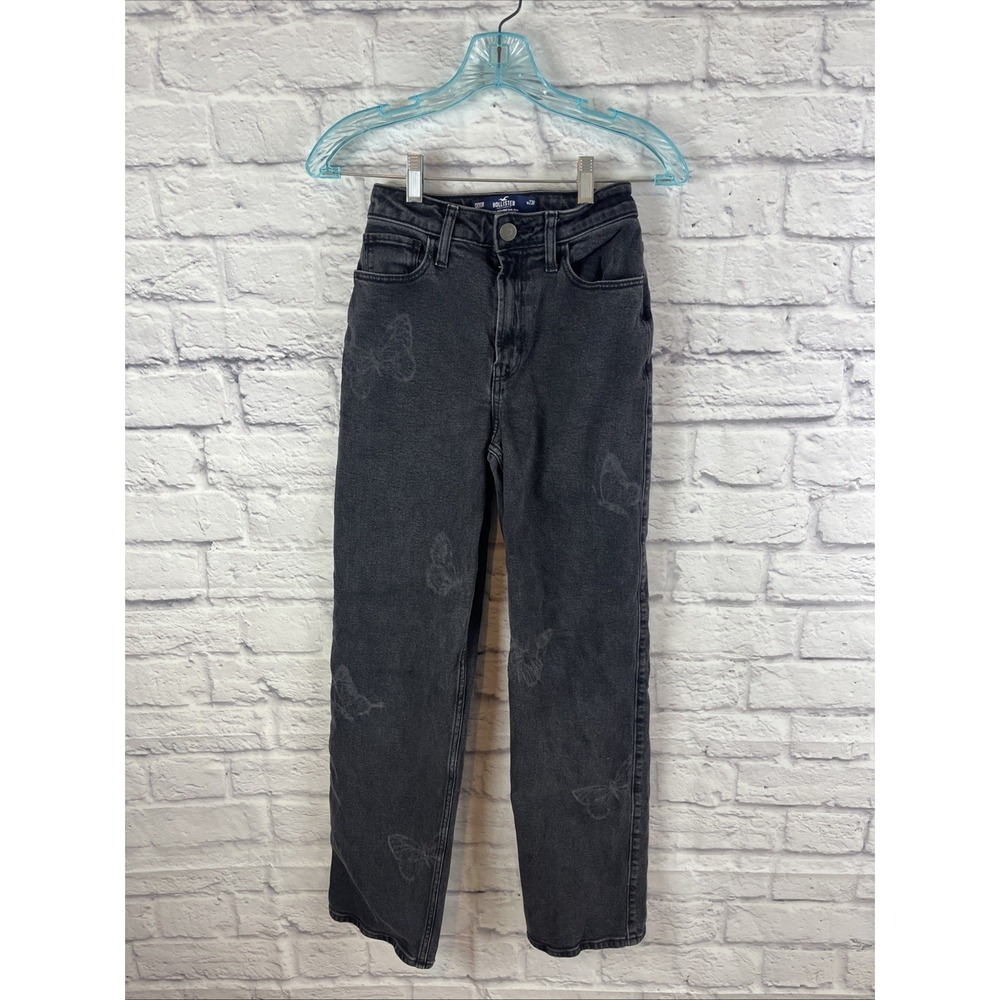 Hollister Boho Ultra High Rise Black Butterfly Print Dad Casual  Jeans 23R